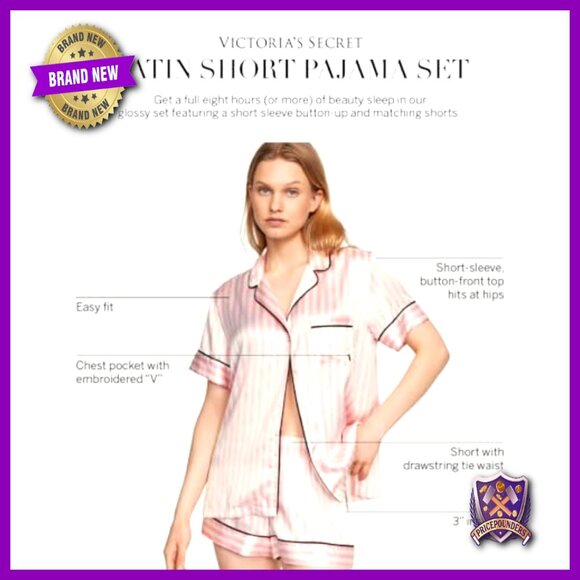 Satin Pajama Set, Short Sleeve Button Down & Shorts, XXL - Picture 4 of 5